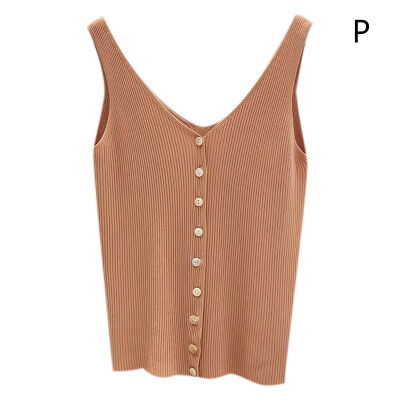 

Women Fashion Concise Slim Fit All-match Solid Color Sleeveless V-neck Comisole