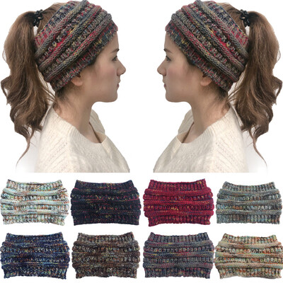 

Women BeanieTail Messy High Bun Winter Warm Fleece Pony Tail Beanie Hat Knit Cap