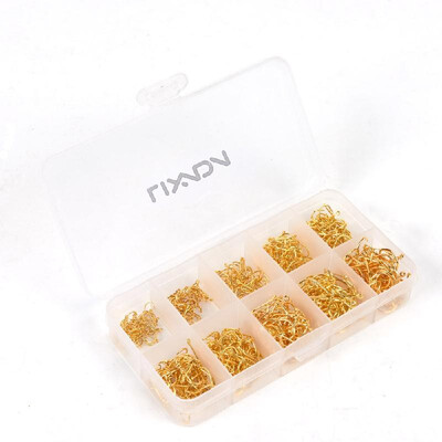 

Lixada 600pcs Fish Jig Hooks with Hole Fishing Tackle Box 3 -12 10 Sizes Carbon Steel Gold Golden