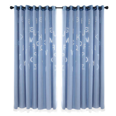 

2pcs Hollow Letters Windows Yarn Blackout Curtains Home Decorative Drapes