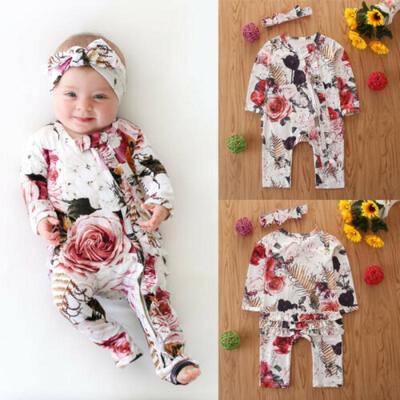 

Newborn Baby Girsl Kids Outfit Clothes Floral Romper Bodysuit Jumpsuit 2PCS Set
