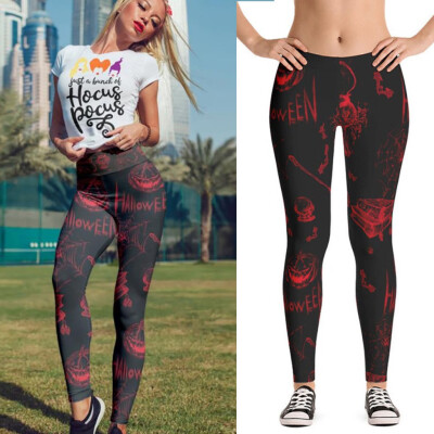 

Tailored Womens Halloween Print Mid Waist Yoga Running Sports Pants Trouser