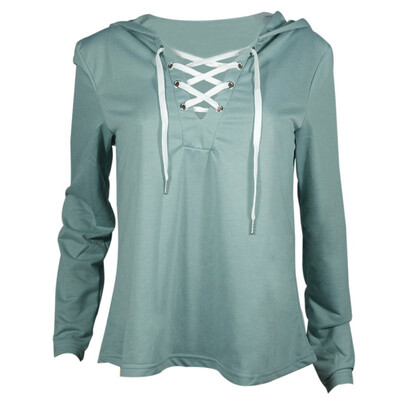 

Autumn Women Hoodie Casual Long Sleeve Hooded Pullover Lace Up Sweatshirts Hooded