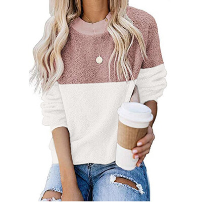 

Tailored Womens Casual Long Sleeve Color Block Pullover Sweatshirt Fuzzy Fleece Tops