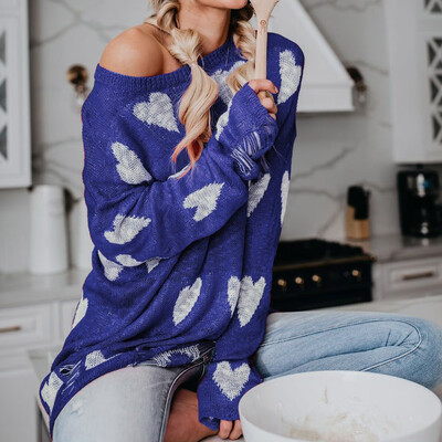 

〖Follure〗Womens Loose Love Shape Print Long Sleeve O-Neck Sweater Blouse