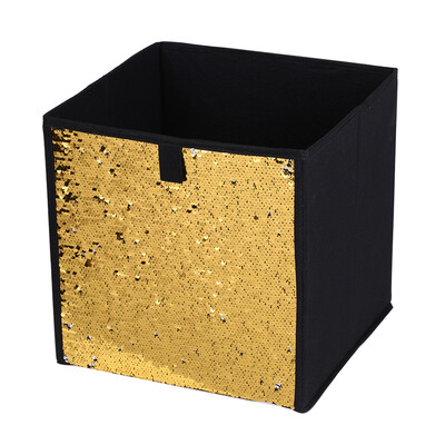

Non-Woven Folding Large Cube Storage Bin DIY Sequin Storage Box Household Toys Books Clothes Sundries Organizer--Gold