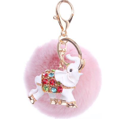 

Soft 8CM Rex Rabbit Hair Ball Diamond Alloy Elephant Keychain Lovers Bags Mobile Phone Accessories