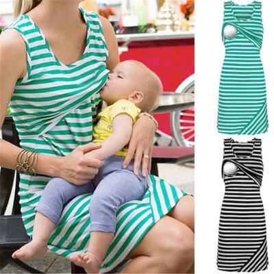 

Women Summer Green Maternity Breastfeeding&Nursing longuette Tops Dress