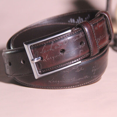 

Mens belt top layer leather pin buckle belt laser engraving fashion retro business belt