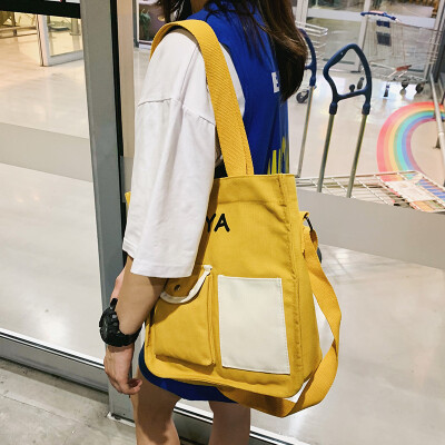 

Canvas bag female shoulder 2019 Korean version ins super fire simple art&art Sen series wild large capacity student bag