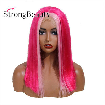 

StrongBeauty 14" Ombre Hot Pink Wig Bob Lace Front Wigs With Natural Hairline Heat Resistant Wigs For Black Women Drag Quee