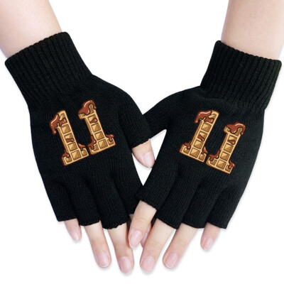 

Animemerch Stranger Things Gloves Eleven Demogorgon Cosplay Gloves Half Finger Gloves Printed Gloves Winter Warm Mitten