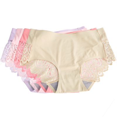 

4 strip ice silk sexy seamless maiden lace cotton mid-waist hip breathable briefs