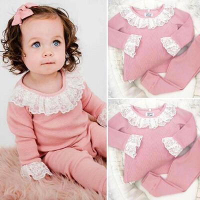 

2Pcs Kid Baby Girl Clothes Lace Ruffle Top T-shirt Pants Leggings Cotton Outfit