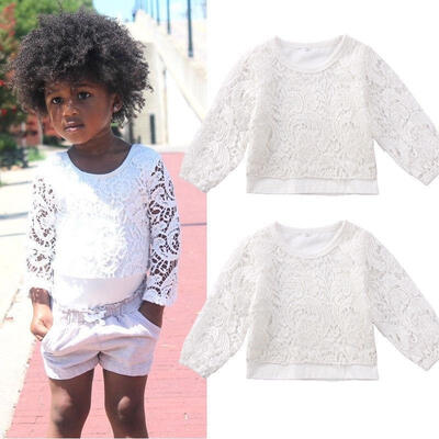 

Toddler Kids Baby Girls White Lace Flower Long Sleeve Hollow Top T-shirt Clothes