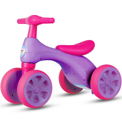 

Baby Balance Bike No Pedal Bicycle Children Walker 4 Wheels w Sound & Storage-Pink