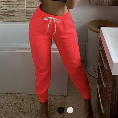 

Tailored Women Casual Pure Color Pockets Bandage Sports Loose Long Pants