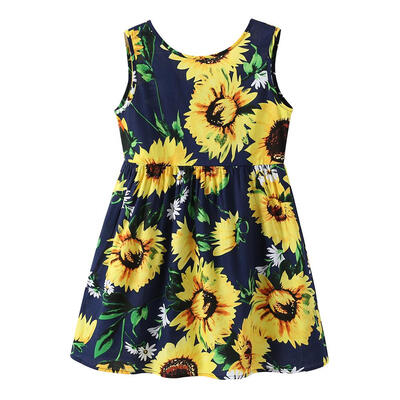 

Girls Kids Sunflower Princess Sleeveless Dress Birthday Gift Cotton Clothes
