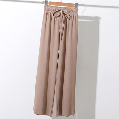 

Summer New Women Pants Simple Casual Solid Color Ice Silk Knitted High Waist Loose Pants Female Ladies Wide Leg Pants