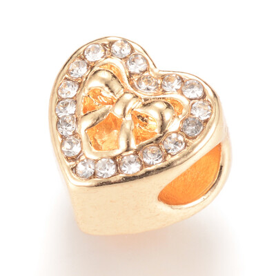 

Alloy European Beads with Rhinestones Large Hole Beads Heart Golden Crystal 11x11x10mm Hole 5mm