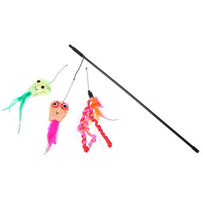 

Feathers Cat Stick Teaser Rod Pet Interactive Toys with 3 Replace Heads