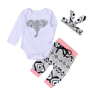 

Newborn Baby Boy Girl Romper Suit Elephant TopsLong Pants 3pcs Outfits Set