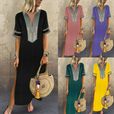 

Women Long Kaftan Dress Boho Maxi Caftan Tunic Casual Beach Sundress Plus Size