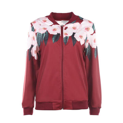 

Spring Women Fashion Print Floral Zipper Casual Slim Basic Jacket Coat