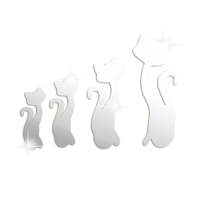 

DIY Cute 4pcs 3D Cats Mirror Wall Stickers Home Room Decar Mirror Art Decal