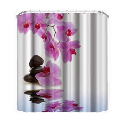 

3D Water Flower Print Polyester Waterproof Shower Curtain Bathroom Curtain