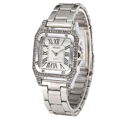 

Unique Vintage Rectangular Dial Face Watch Alloy Wristwatch with Crystal Stainless Steel Strap Band for Women