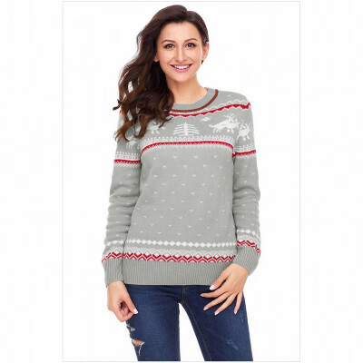 

Round neck long sleeve print cardigan casual knit sweater