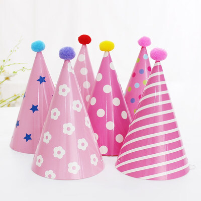 

FUNNYBUNNY Kids Happy Birthday Paper Party Cone Hats with Pom Poms 12ct Happy Birthday Crown Baby One Year Birthday