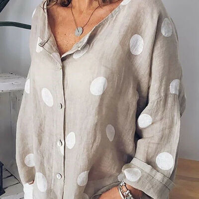 

Women Casual Loose Cotton Linen Button Long Sleeve Shirt Blouse Tunic Tops