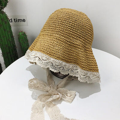

Korean lace straw hat woman summer trip 100 students beach fisherman hat Japanese system folding sunscreen