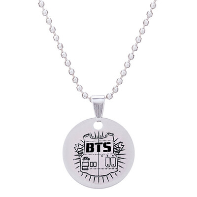 

KPOP BTS Bangtan Boys Same Paragraph Necklace Stainless Steel Round Pendant Chain Necklace Boys Girls Necklace Gifts for Fans