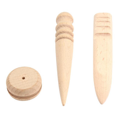 

3pcs Leather Craft RoundFlat Wood Edge Slicker Burnisher for Leathercraft