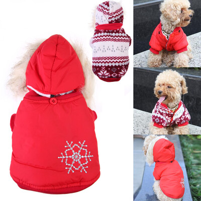 

Warm Small Dog Pet Coat Winter Outercoat Snowflake Hoodie Clothes Apparel