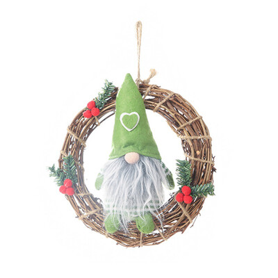 

Hot Christmas Ornaments Artificial Rattan Hanging Garlands Wreath Pendants Plush Gnome Doll Seasonal Decorations
