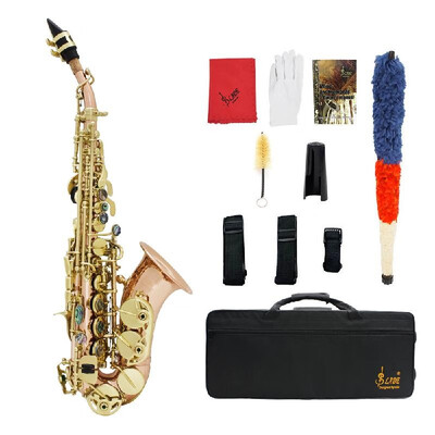 

Bb Soprano Saxophone Sax Phosphor Copper Woodwind Instrument with Carry Case Gloves Cleaning Cloth Brush Sax Strap Mouthpiece Brus
