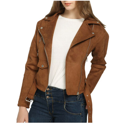 

Toponeto Womens Casual Solid Outerwear Lapel Zipper Long Sleeve Pocket Jacket Belt Coats