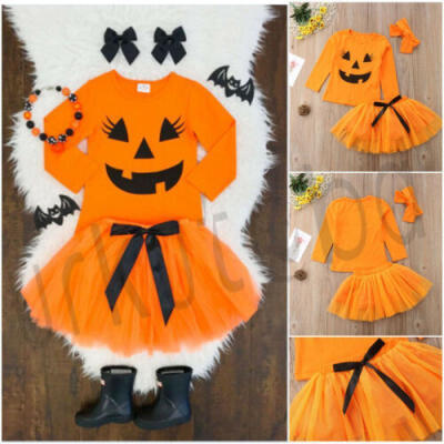 

US Cute Newborn Baby Girl Holloween Pumpkin TopsTuTu Skirts Outfits Clothes Set