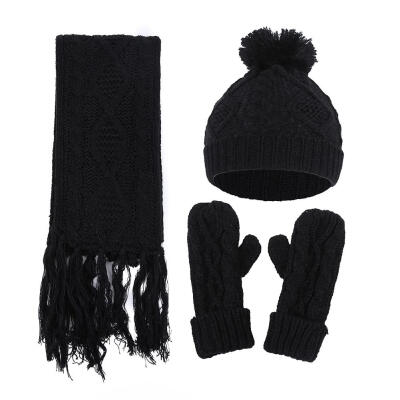 

3pcsset Fashion Unisex Women Men Rhombus Print Knitted Hat Scarf Gloves