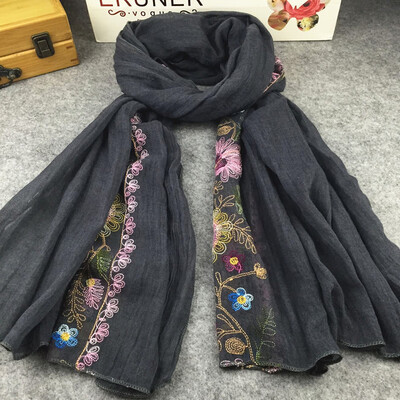 

Spring&Autumn New Embroidery Embroidered National Wind Gifts Women Fresh Japanese&Korean Wind Cotton Scarf Shawl Keep Warm
