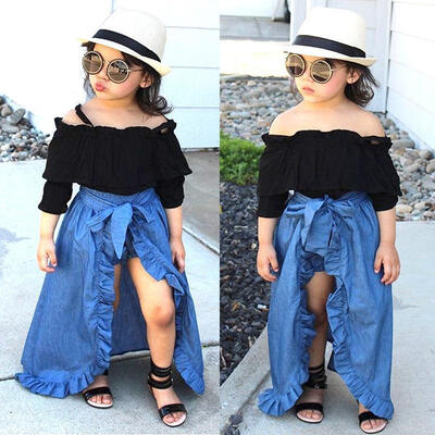 

Cute Newborn Baby Girl Off Shoulder Tops T-shirt Skirt Shorts Outfits Clothes UK