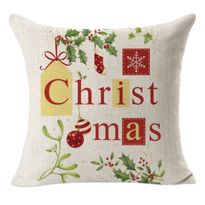 

〖Follure〗Christmas Linen Square Throw Flax Pillow Case Decorative Cushion Pillow Cover A