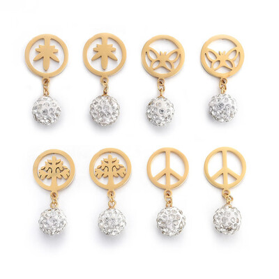 

Polymer Clay Rhinestone Dangle Earrings with 304 Stainless Steel Findings Golden 33mm Pendants 14x10mm Pin 05mm