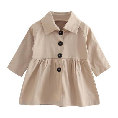 

Korean Kids Girl Casual Long Sleeve Trench Coat Turn Down Collar Outerwear