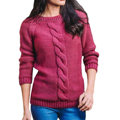 

Women Autumn Winter Solid Color Slim Long Sleeved Round Collar Knit Sweater