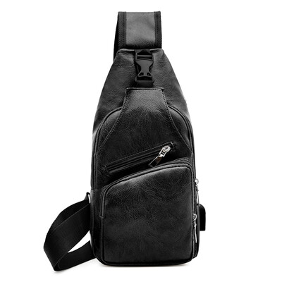 

2019 New Style Zipper Mens Leather USB Port Travel Organiser Utility Man Bag Shoulder Bag Messenger Chest Bags